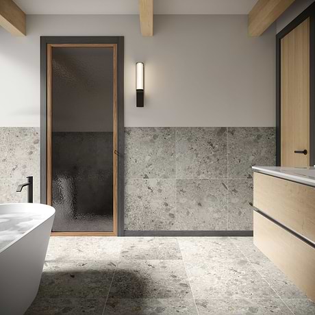 Rizo Earth Gray 24x48 Terrazzo Look Matte Porcelain Tile