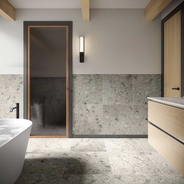 Rizo Earth Gray 24x48 Terrazzo Look Matte Porcelain Tile