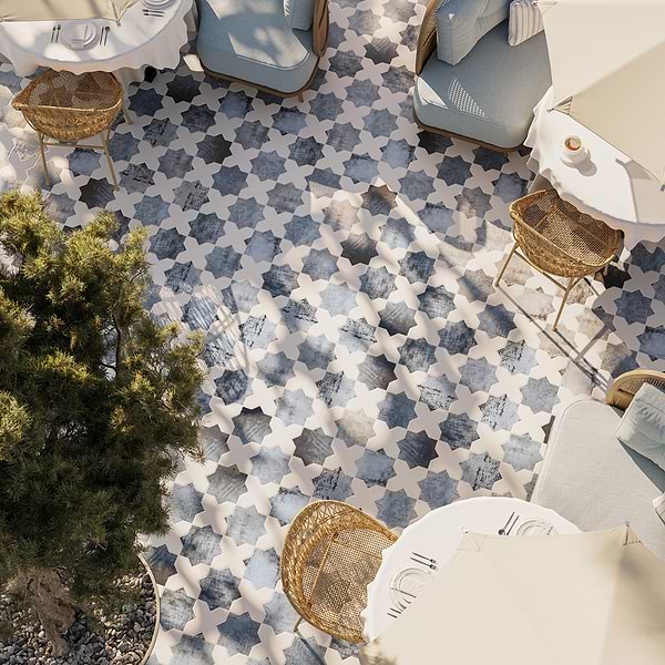 Parma Denim Blue Matte Star and White Polished Cross 6" Terracotta Look Porcelain Tile