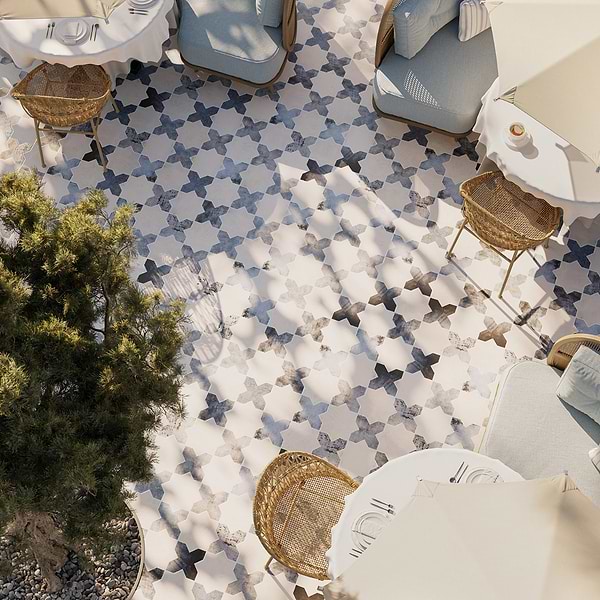 Parma White Matte Star and Denim Blue Matte Cross 6" Terracotta Look Porcelain Tile