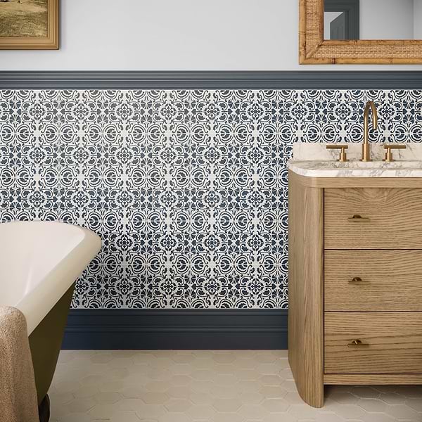 Elowynn Haven Cove White 8x8 Matte Porcelain Tile by Kravet in Blue, White, View 6, open zoomed image