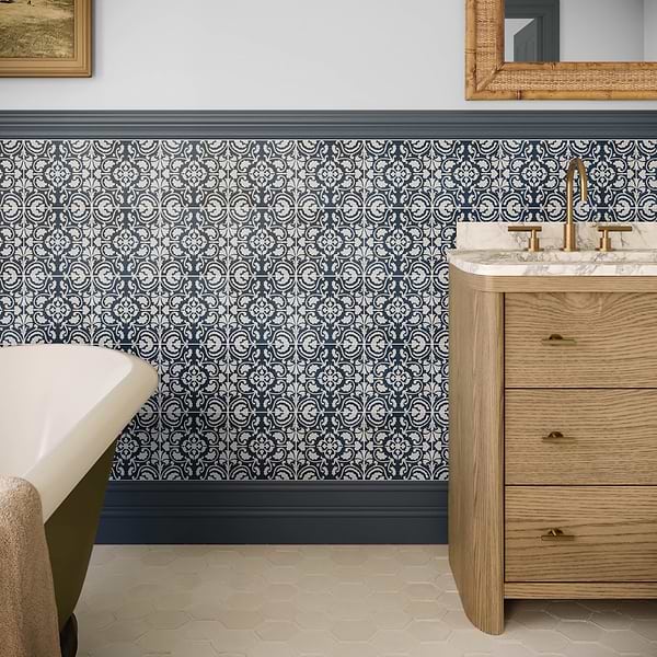 Elowynn Haven Marina Blue 8x8 Matte Porcelain Tile by Kravet in Blue, White, View 6, open zoomed image