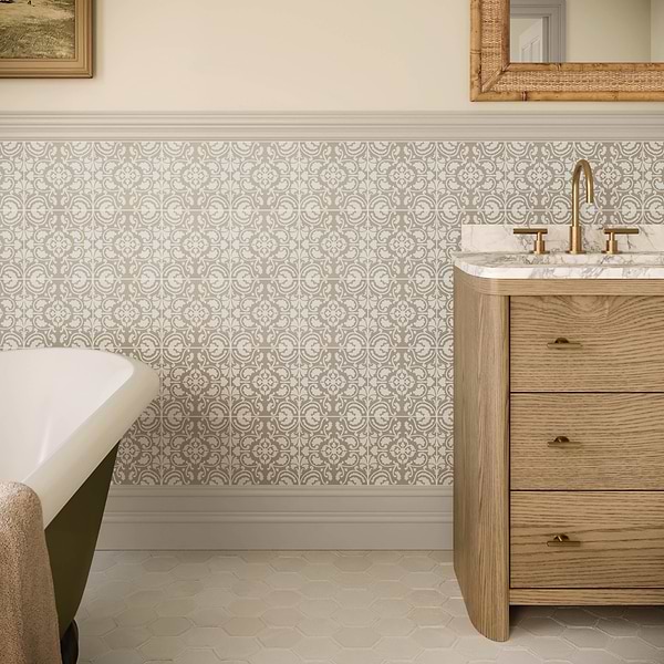 Elowynn Haven Sand Beige 8x8 Matte Porcelain Tile by Kravet in Beige & Cream, View 6, open zoomed image
