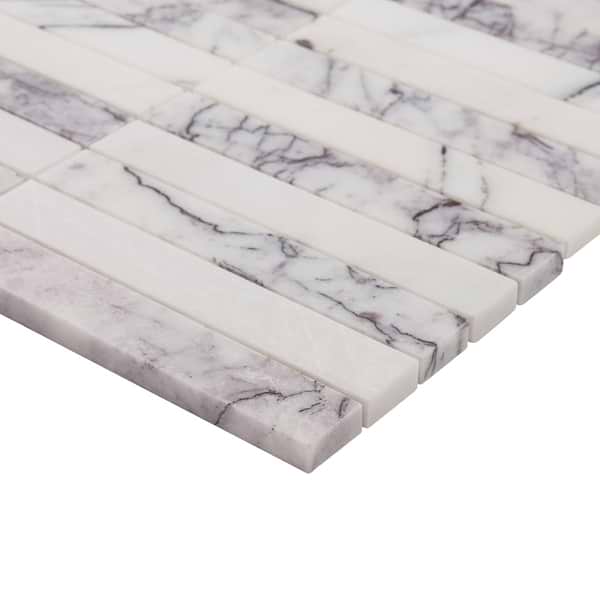 Lilac Premium 1x6 Stacked Honed Marble Mosaic TIle