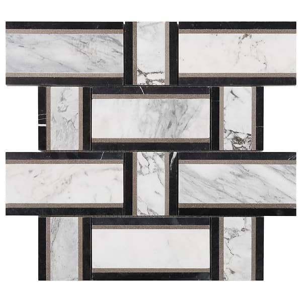 Esplanade Gray and Nero Marquina Polished Marble Mosaic Tile in Gray, White, Black, View 6, open zoomed image