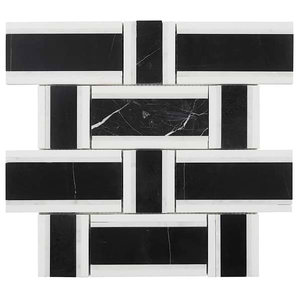 Esplanade Nero Marquina and Bianco Carrara Polished Marble Mosaic Tile