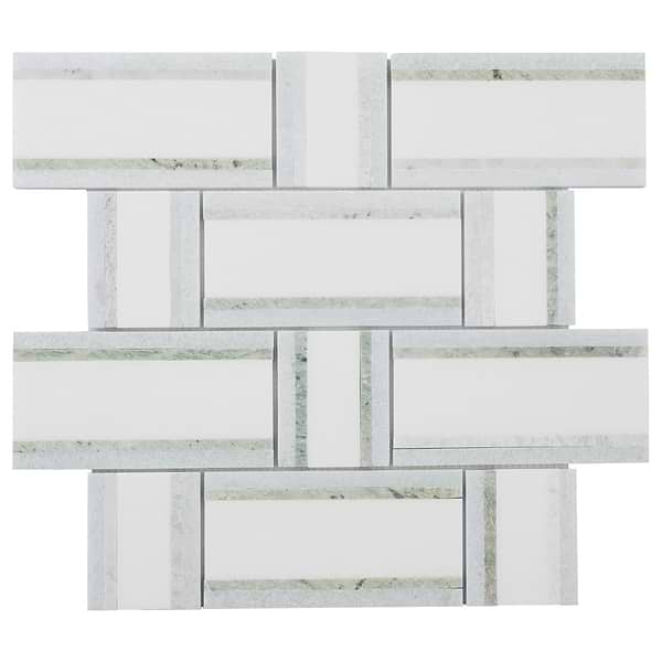 Esplanade Thassos and Blue Celeste Polished Marble Mosaic Tile