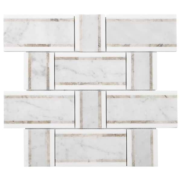 Esplanade Bianco Carrara and Thassos Polished Marble Mosaic Tile