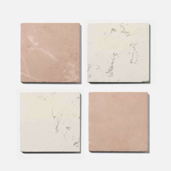 Bianco and Rosa Perlino 8x8 Tumbled Marble Checkerboard Tile