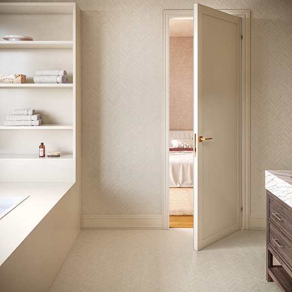 Bianco Perlino 1.5x4 Herringbone Brushed Marble Mosaic Tile