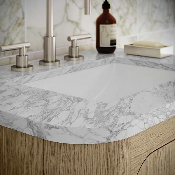 TileBar Studio Vanities Corbin Medium Ash 36" Single Vanity with Carrara Marble Top