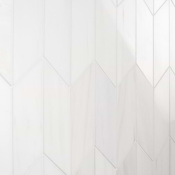 Bianco Dolomite White 3x12 Chevron Premium Polished Marble Tile