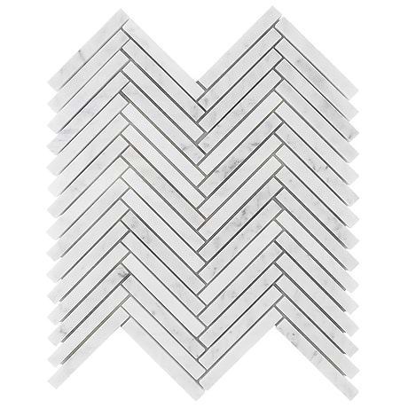 Bianco Carrara 1/2x4 Herringbone Polished Marble Mosaic Tile