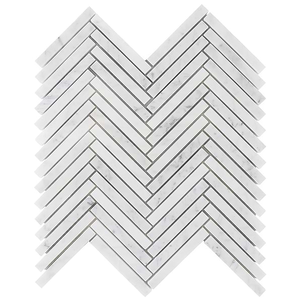 Carrara 1/2"x4" Herringbone Polished Marble Mosaic Tile