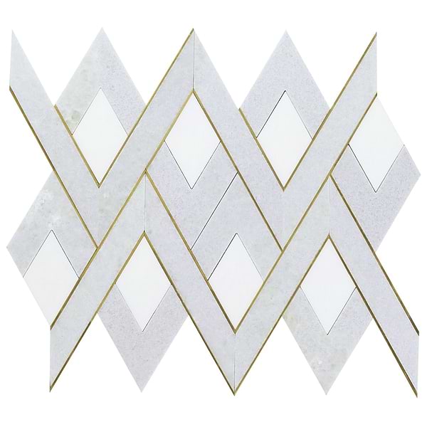 Zeta Celeste Blue Polished Marble and Brass Watejet Mosaic Tile