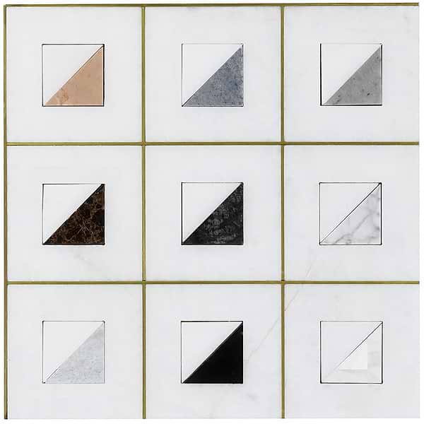 Adaya Multicolor 4x4 Polished Marble- Pearl and Brass Mosaic Tile
