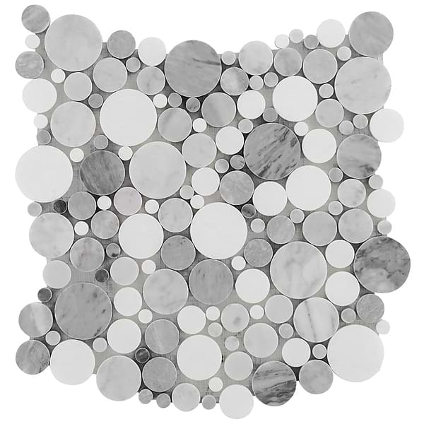 Kinetic Fog White Small Circles Polished Marble Mosaic Tile
