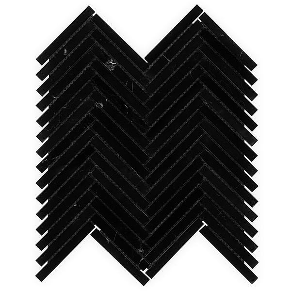 Nero Marquina 1/2"x4" Herringbone Polished Marble Mosaic Tile