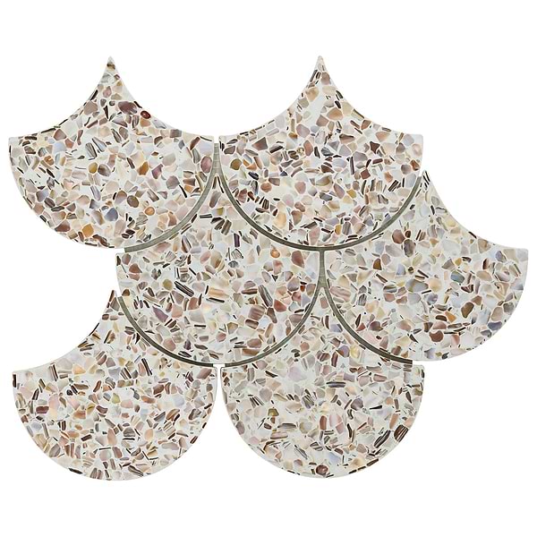 Reef Cream 5" Fish Scale Polished Pearl Terrazzo Mosaic Tile