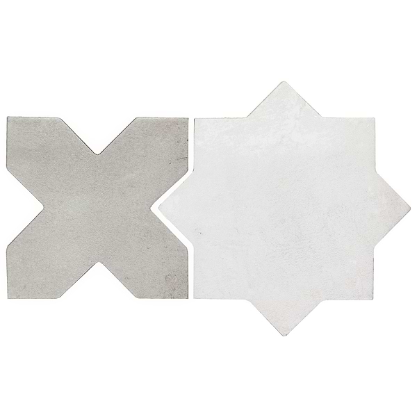 Parma White Matte Star and Dove Gray Matte Cross 6" Terracotta Look Porcelain Tile