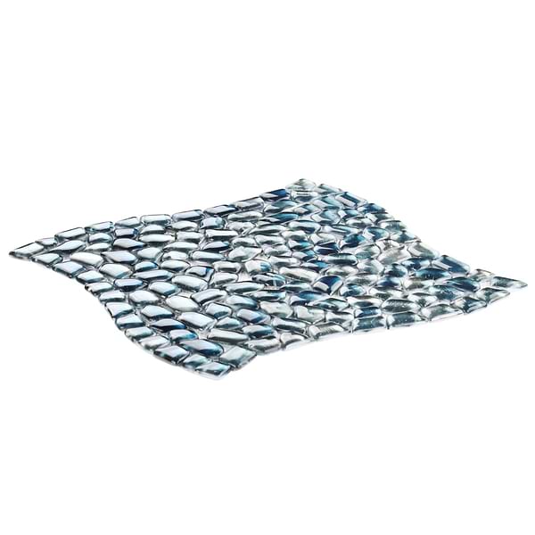 Komorebi Pebble Jet Stream Blue Polished Glass Mosaic Tile