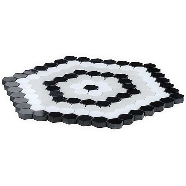 Juno Honeycomb Black and White 1" Hexagon Polished Marble Mosaic Tile