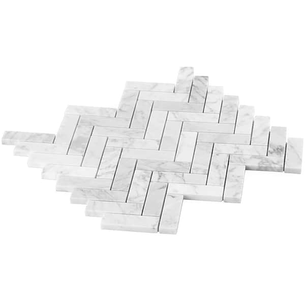 Carrara Herringbone 1x3 Polished Marble Mosaic Tile