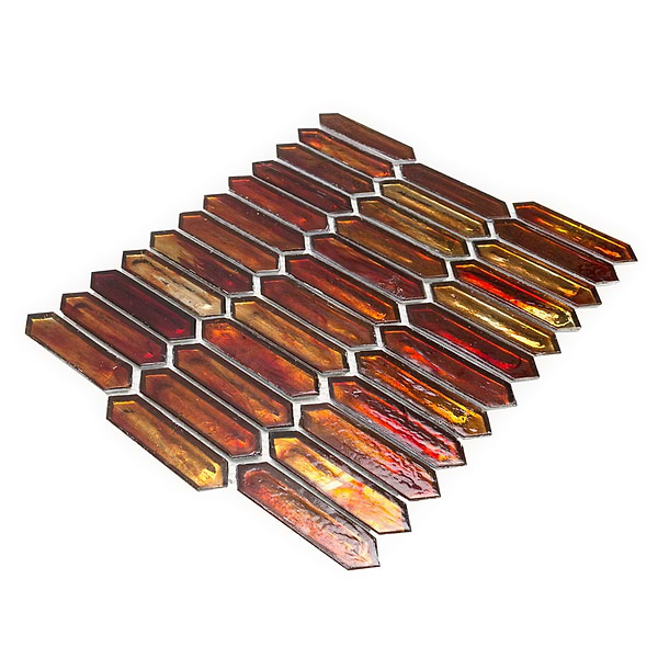 Komorebi Picket Bonfire Red 1x3 Polished Glass Mosaic Tile