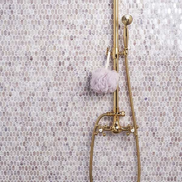Flicker Iridescent Lilac Pink 1/4" x 1" Polished Glass Mosaic Tile