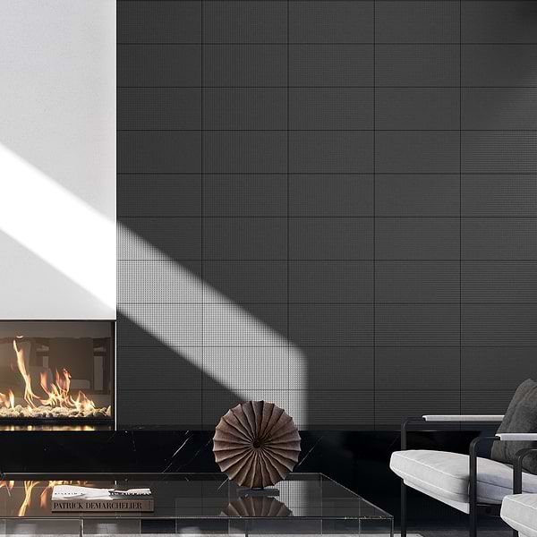 Kinzie Waffle Charcoal Black 8x16 Textured Matte Ceramic Tile in Charcoal, View 11, open zoomed image