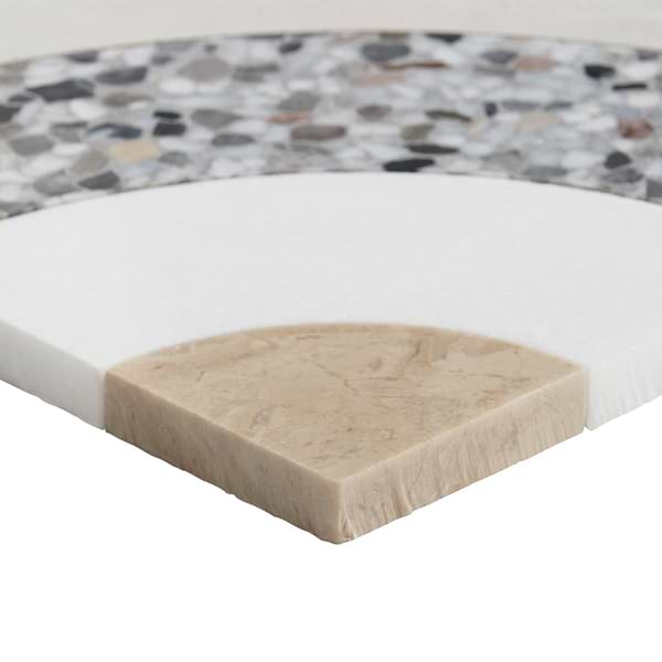Elizabeth Sutton Arc Horizontal Fish Scale Desert Beige 12x12 Honed Marble and Terrazzo Mosaic Tile