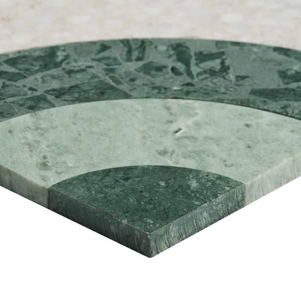 Elizabeth Sutton Arc Horizontal Forest Green 12x12 Honed Marble and Terrazzo Mosaic Tile