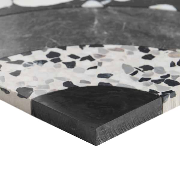 Elizabeth Sutton Arc Horizontal Noir Black & White 12x12 Honed Marble and Terrazzo Mosaic Tile