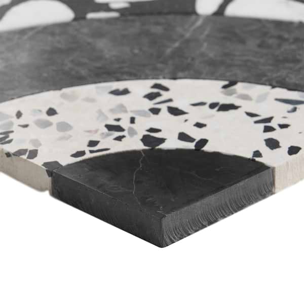 Elizabeth Sutton Arc Semi-Circle Noir Black & White 12x12 Honed Marble and Terrazzo Mosaic Tile