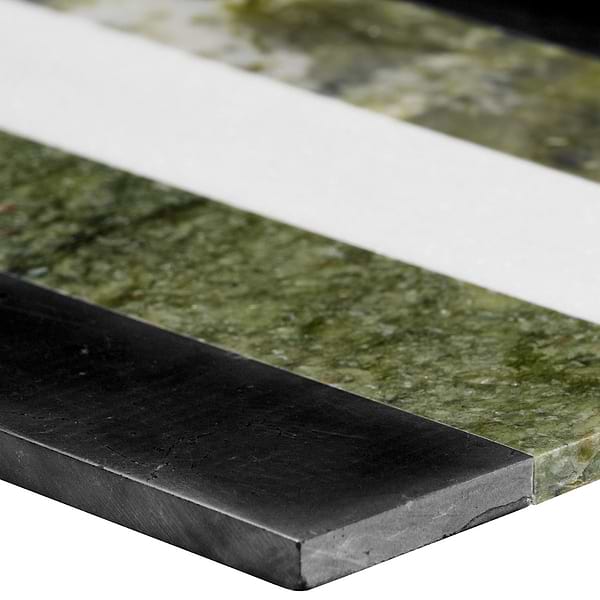 Elizabeth Sutton Arc Offset Linear Soul Green & Black 12x12 Polished Marble Mosaic Tile