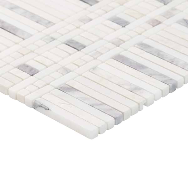 Ellery Lilac Tumbled Marble Mosaic Tile in White, Purple, View 7, open zoomed image