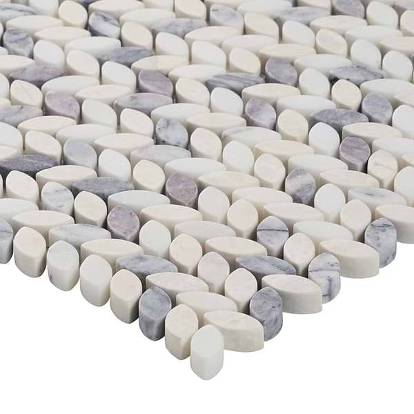 Dova Lilac Tumbled Waterjet Marble Mosaic Tile in White, Purple, View 7, open zoomed image