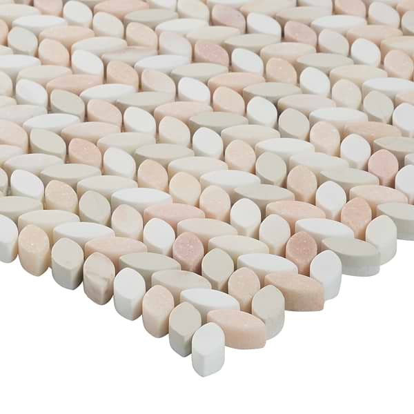 Dova Rose Tumbled Waterjet Marble Mosaic Tile in Pink, White, View 7, open zoomed image