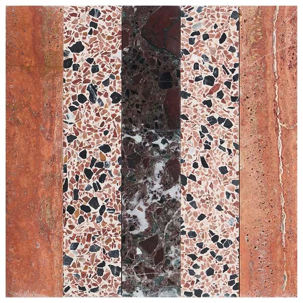 Elizabeth Sutton Arc Linear Canyon Terracotta 12x12 Honed Marble and Terrazzo Mosaic Tile