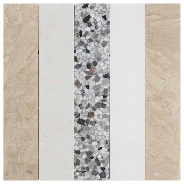 Elizabeth Sutton Arc Linear Desert Beige 12x12 Honed Marble and Terrazzo Mosaic Tile