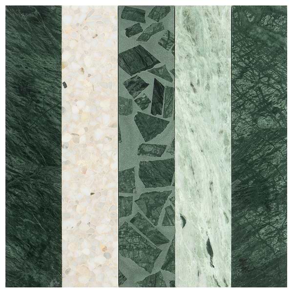 Elizabeth Sutton Arc Linear Forest Green 12x12 Honed Marble and Terrazzo Mosaic Tile