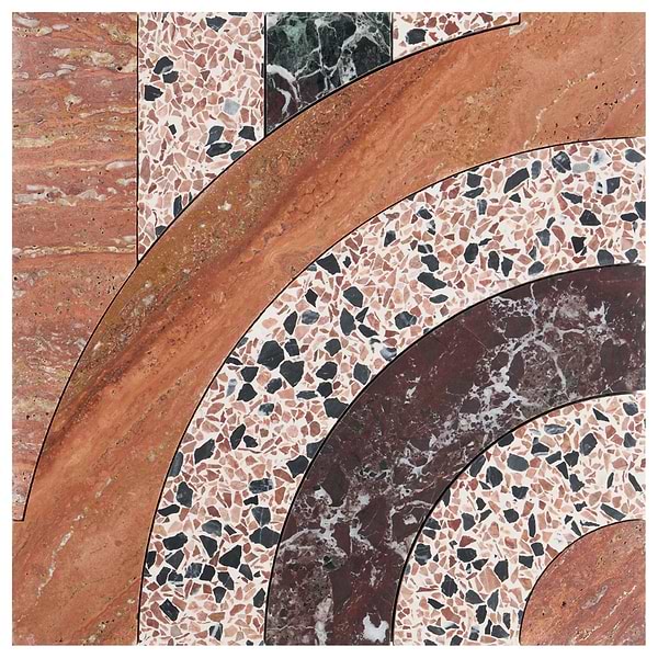 Elizabeth Sutton Arc Oval Canyon Terracotta 12x12 Honed Marble and Terrazzo Mosaic Tile