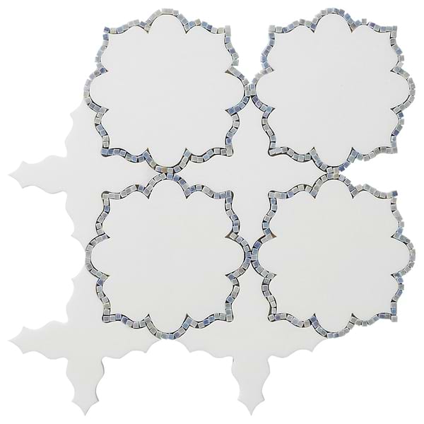 Ellsen Thassos and Blue Macauba Polished Marble Mosaic Tile by Kravet in White, Blue, View 7, open zoomed image