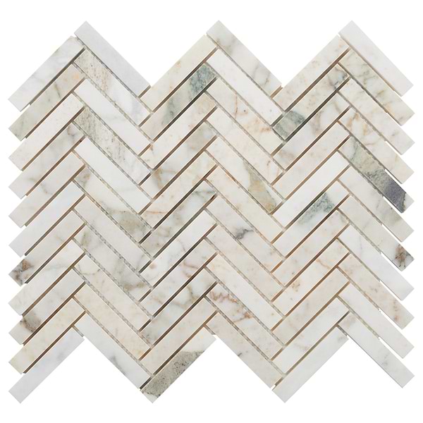 Calacatta Verde Premium 1x3 Herringbone Honed Marble Mosaic Tile