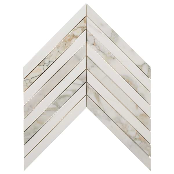 Calacatta Verde Premium and Bianco Dolomite 3x9 Chevron Honed Marble Mosaic Tile