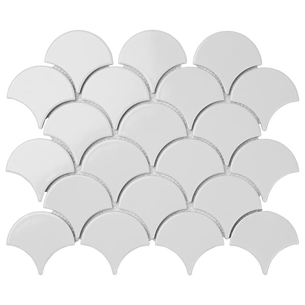Serenity White 3" Fish Scale Polished Porcelain Mosaic Tile