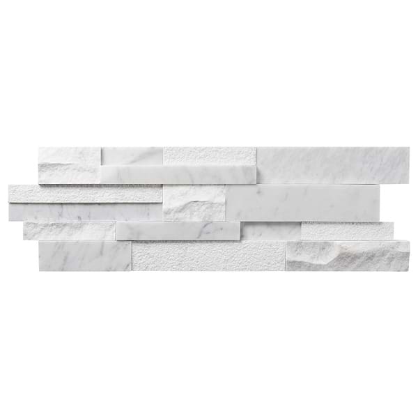 StackStone Bianco Carrara 3D Mixed Finish Marble Mosaic Tile