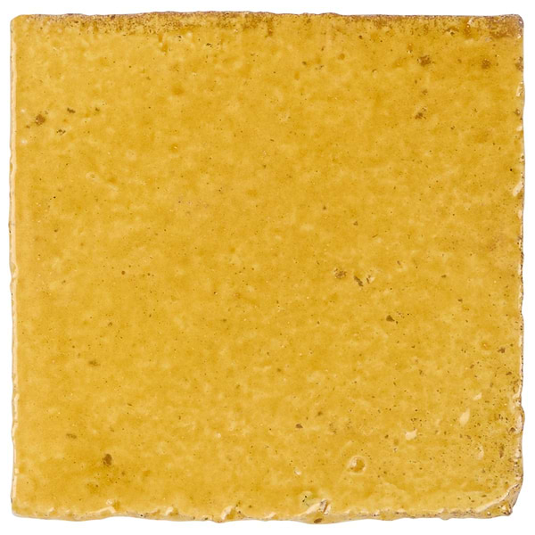 Terra Ember Canary Yellow 4x4 Handmade Crackled Glossy Terracotta Tile in Yellow, View 7, open zoomed image