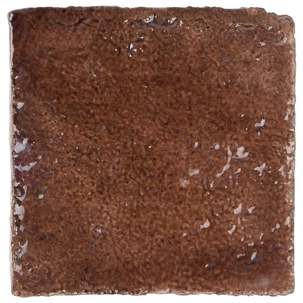 Terra Ember Hazelnut Brown 4x4 Handmade Crackled Glossy Terracotta Tile in Brown, View 7, open zoomed image