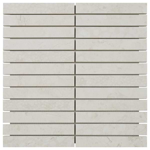 Corretta Deco Bianco White 1x6 Stacked Semi-Polished Mosaic Tile in Warm White, View 7, open zoomed image